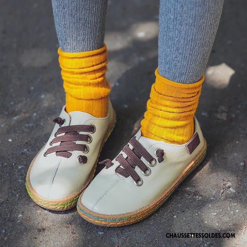 Chaussettes Mi Hautes Garçon Ourlet Enfant 100% Coton Créatif Milieu Printemps Couleurs De Bonbons Pure Jaune