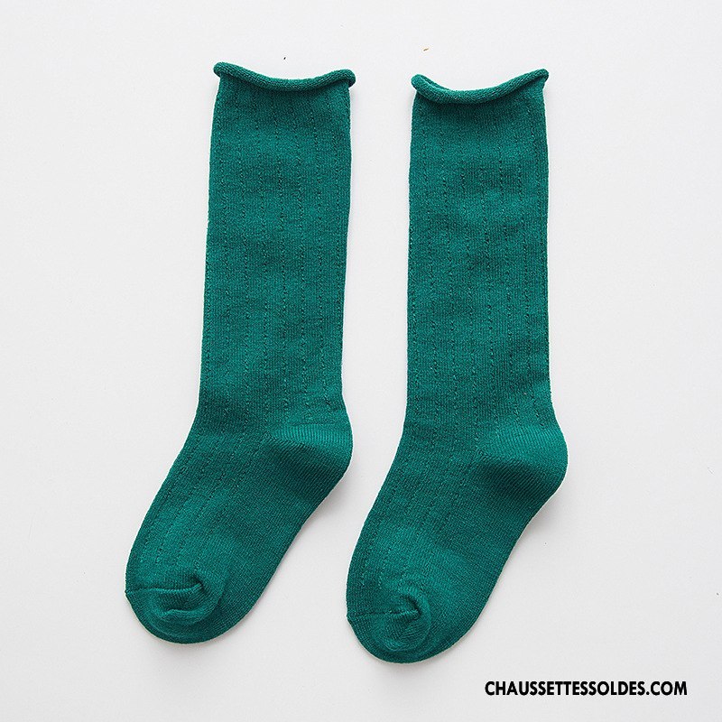 Chaussettes Mi Hautes Garçon Ourlet Hiver L'automne Enfant Couleurs De Bonbons Vert