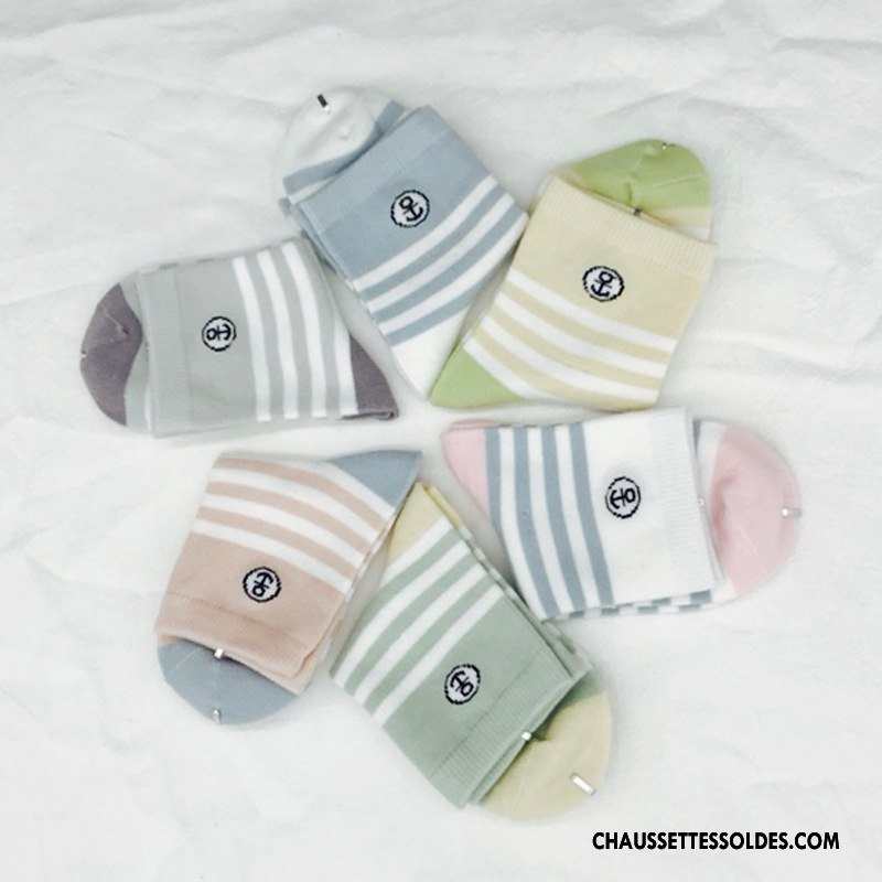 Chaussettes Mi Hautes Garçon Rayé Frais Hiver Coton Bio Courte Le Nouveau Gris
