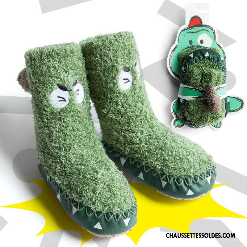 Chaussettes Mi Hautes Garçon Yarn Dessin Animé Bébé Antidérapant Plume Hiver Vert
