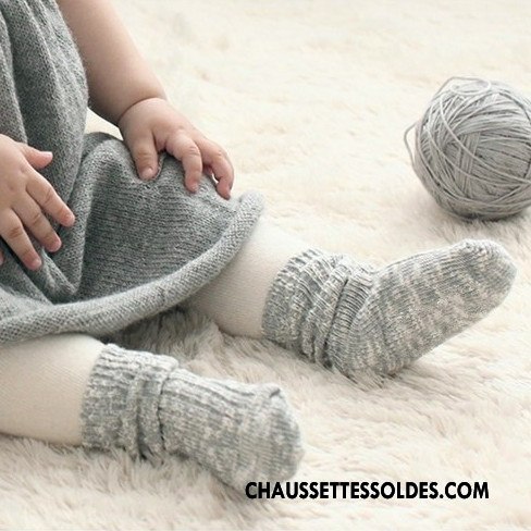Chaussettes Mi Hautes Garçon Yarn Fleurs Antidérapant De Laine Enfant Bambou Gris