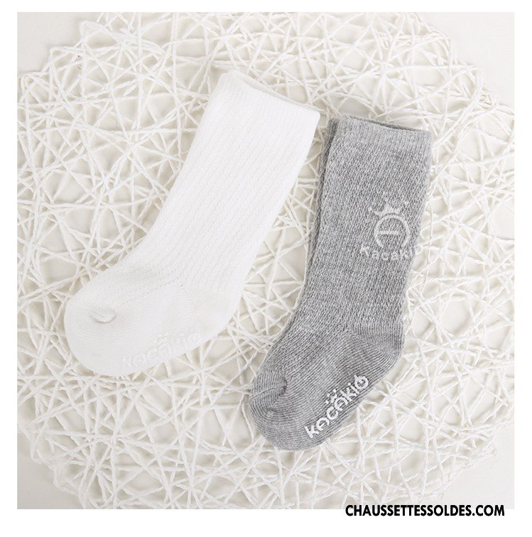 Chaussettes Mi Hautes Garçon Été Creux Guipure Enfant Bébé Engrener Antidérapant Pure Gris