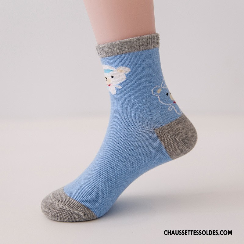 Chaussettes Mi Hautes Garçon Été Mince Respirant Enfant Fleurs Printemps Bleu