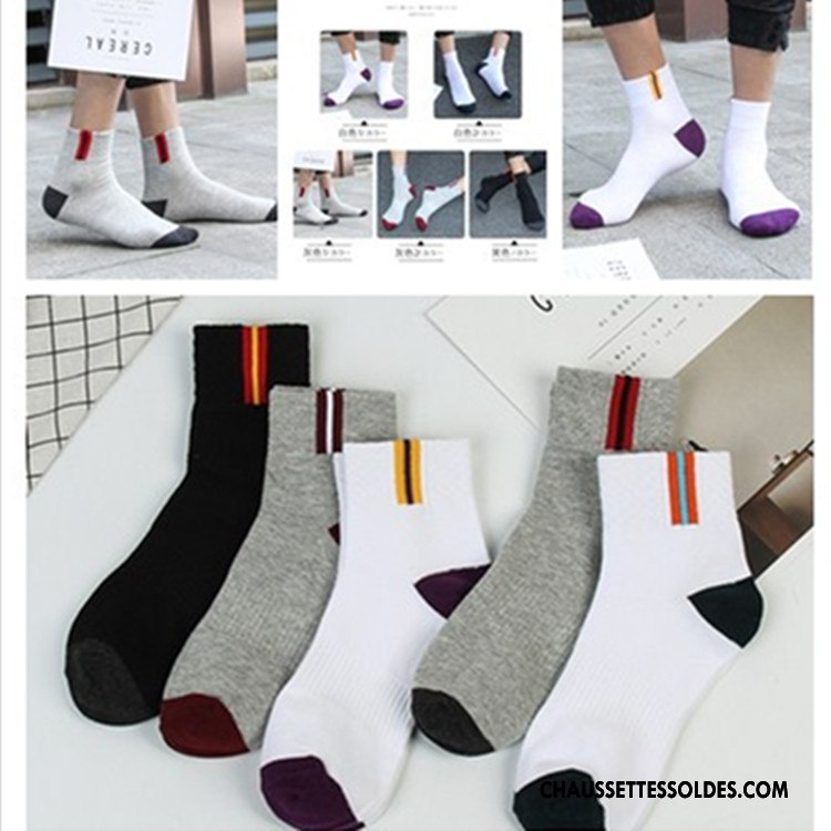 Chaussettes Mi Hautes Homme 100% Coton Chaussettes En Coton Hiver Milieu Anti-odeur Adulte Blanc