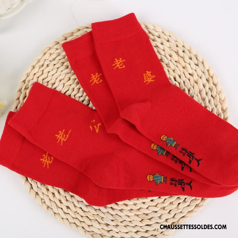 Chaussettes Mi Hautes Homme 100% Coton Dame De Fête Gros Petit Nouveau Rouge