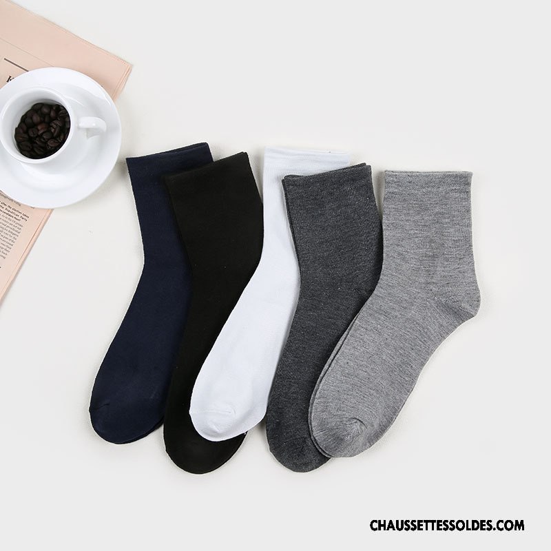 Chaussettes Mi Hautes Homme 100% Coton Mouvement De Travail Casual Anti-odeur Blanc Noir Gris
