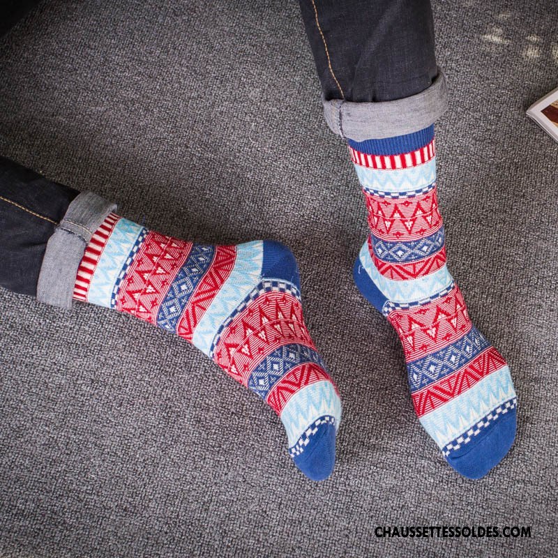Chaussettes Mi Hautes Homme 100% Coton Style National Rétro À La Mode Nouvelles Arrivées Bordeaux