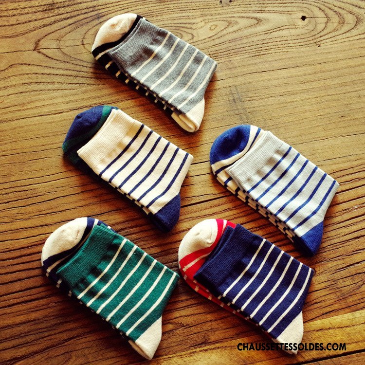 Chaussettes Mi Hautes Homme Absorber La Sueur Coton Mode Milieu Respirant Chaussettes En Coton Couleur De Contraste Coloré