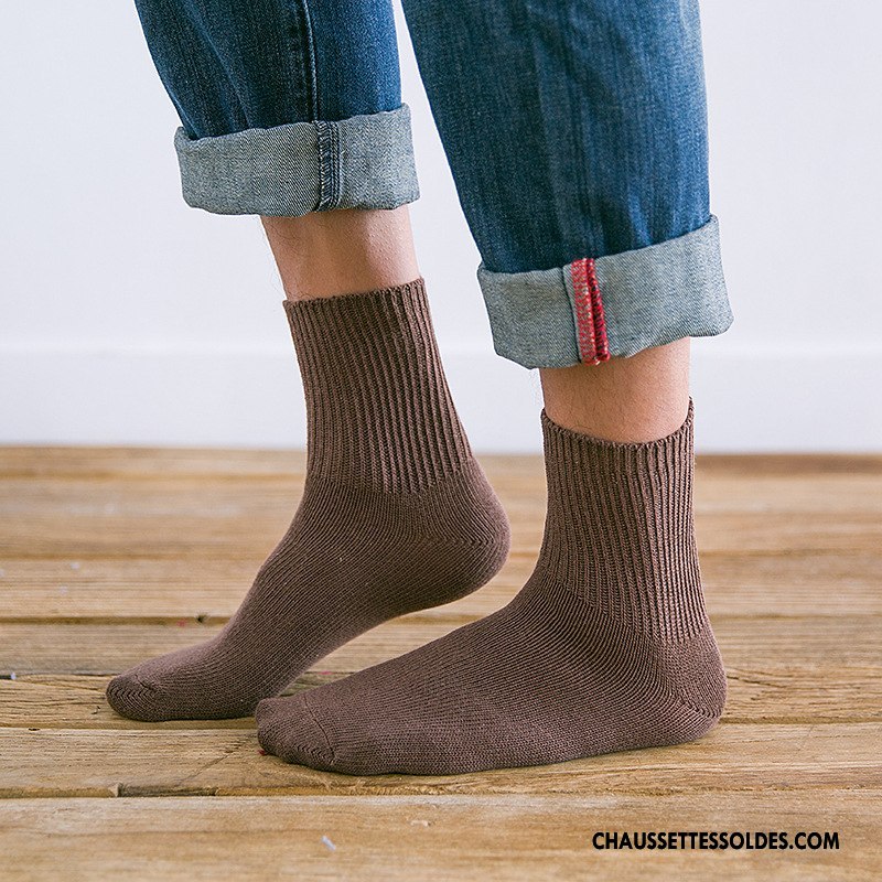 Chaussettes Mi Hautes Homme Bouche Libre Hiver Milieu L'automne Pure Marron / Brun
