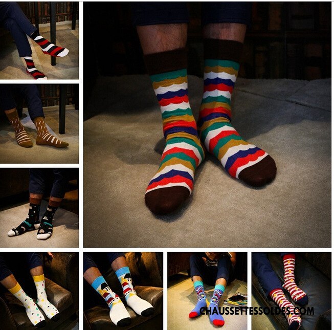 Chaussettes Mi Hautes Homme Casual Britanique Matelassé Tendance Milieu Coloré