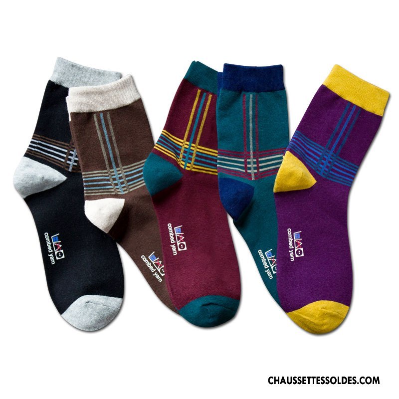 Chaussettes Mi Hautes Homme Casual Classique Hiver L'automne Le Nouveau Matelassé Violet