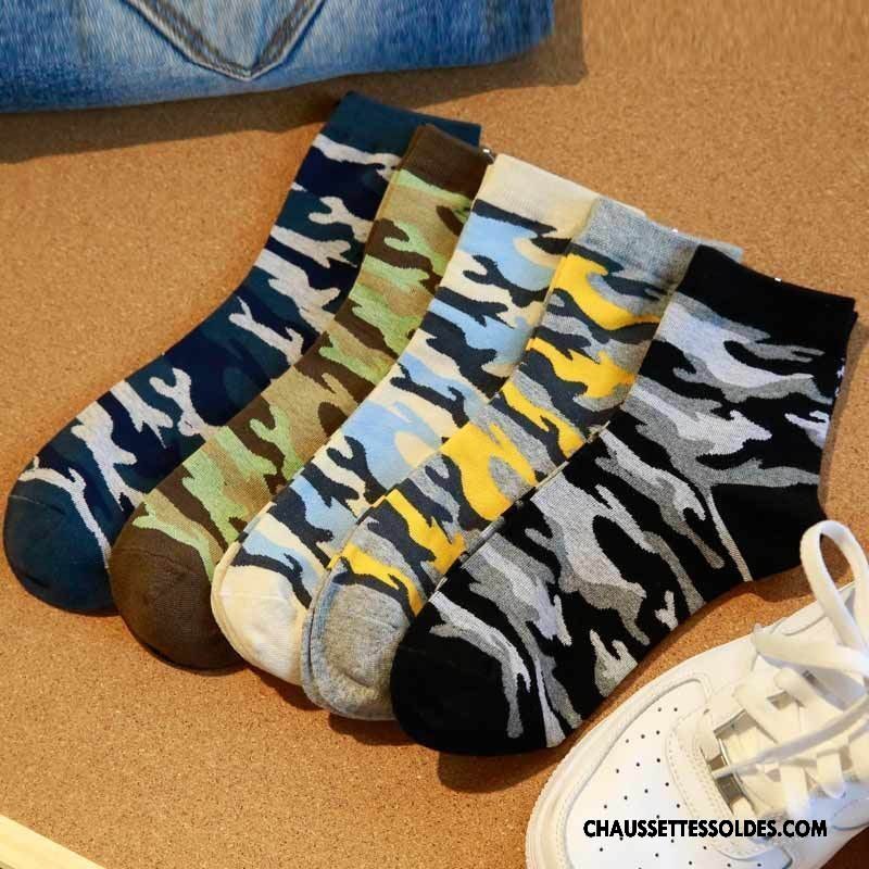 Chaussettes Mi Hautes Homme Chaussettes En Coton Hiver L'automne Mouvement Camouflage Le Nouveau Vert