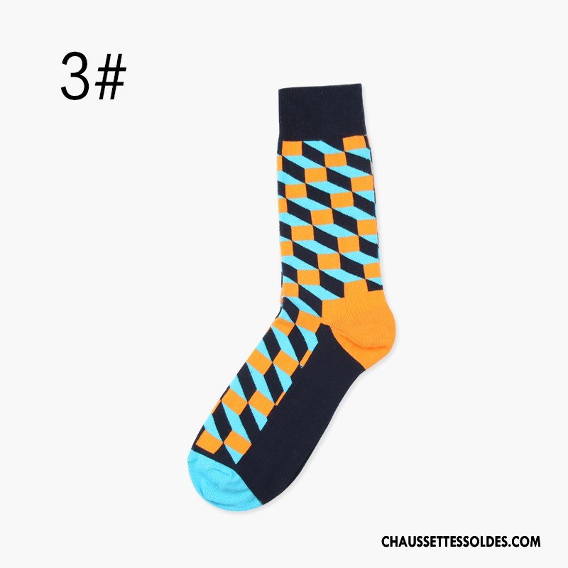 Chaussettes Mi Hautes Homme Chaussettes En Coton Milieu Carreaux Mouvement Britanique Longue Couleur De Contraste Coloré