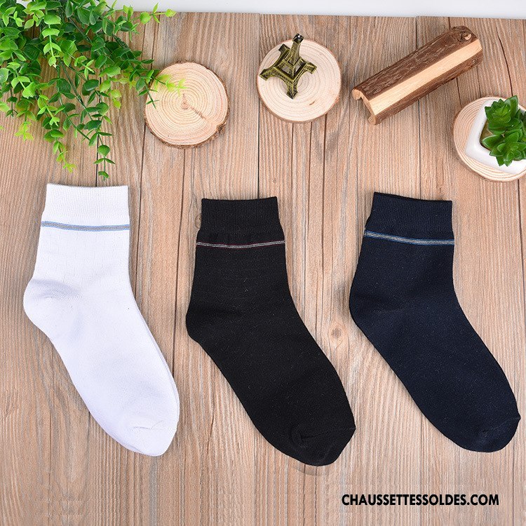 Chaussettes Mi Hautes Homme Chaussettes En Coton Rayé Été Absorber La Sueur Respirant Légère Pure Bleu