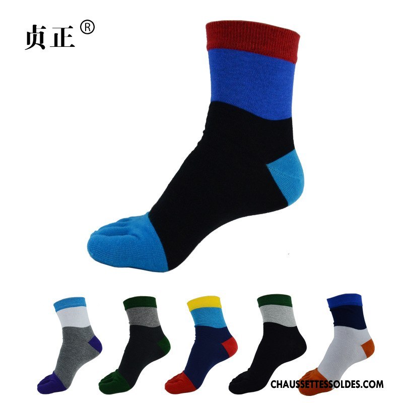 Chaussettes Mi Hautes Homme Cinq Doigts Milieu Simple Chaussettes En Coton Toutes Les Saisons Absorber La Sueur Couleurs Mixtes Bleu