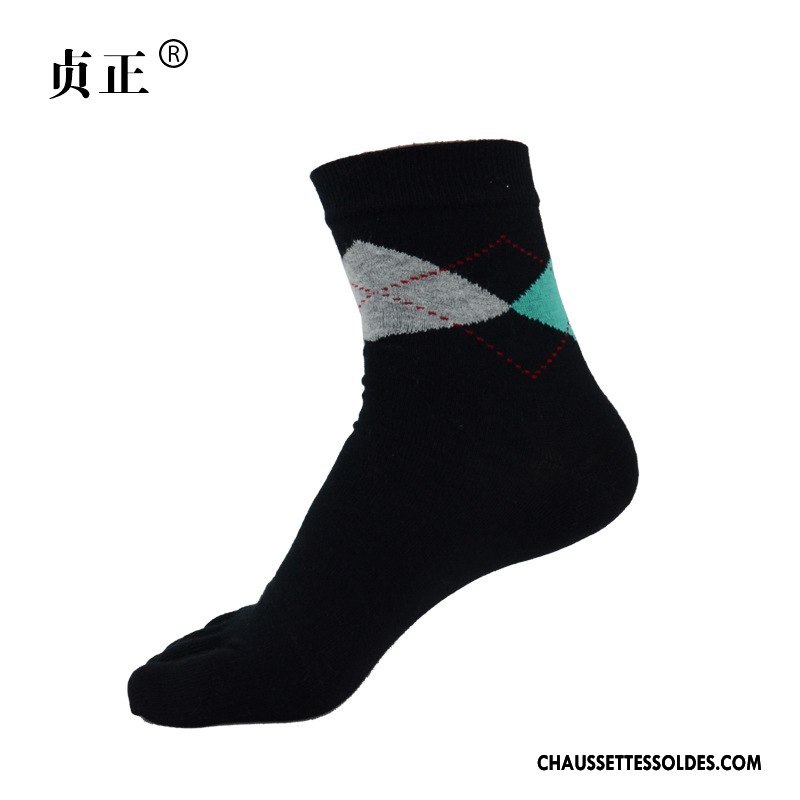 Chaussettes Mi Hautes Homme Cinq Doigts Mode Chaussettes En Coton Absorber La Sueur Été Printemps Noir