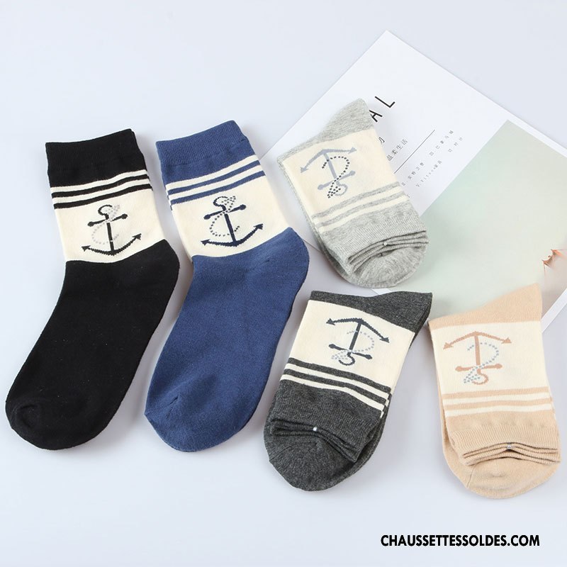 Chaussettes Mi Hautes Homme Coton Bio Absorber La Sueur Mode L'automne Milieu Respirant Bleu Marin