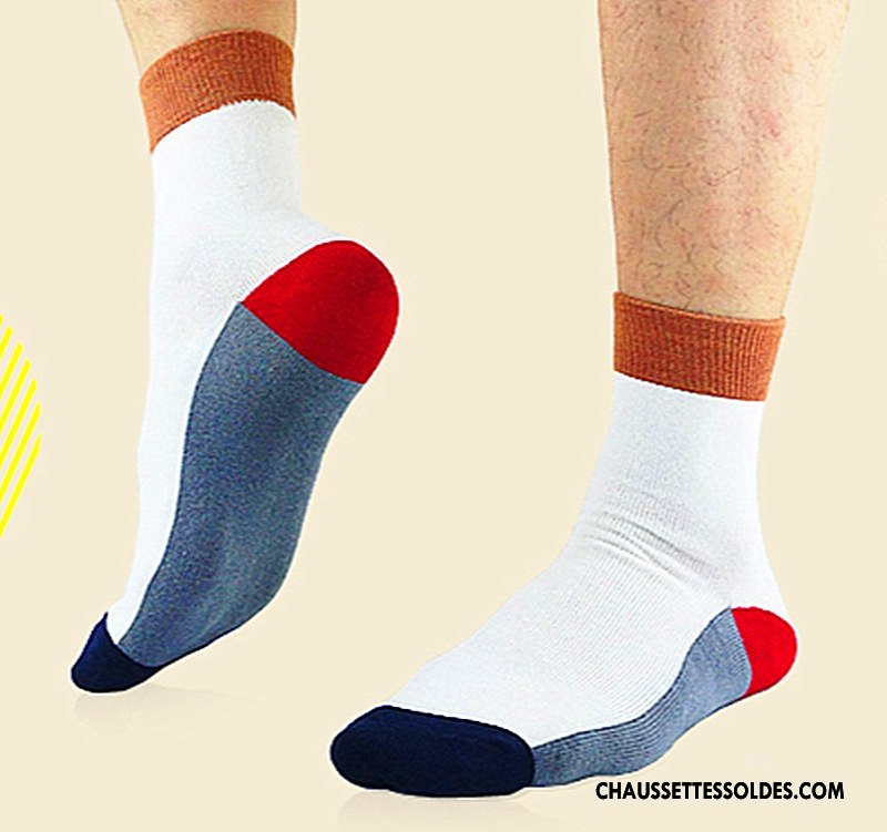 Chaussettes Mi Hautes Homme Coton Bio Épissure Hiver Milieu Tendance Personnalité Pure Blanc