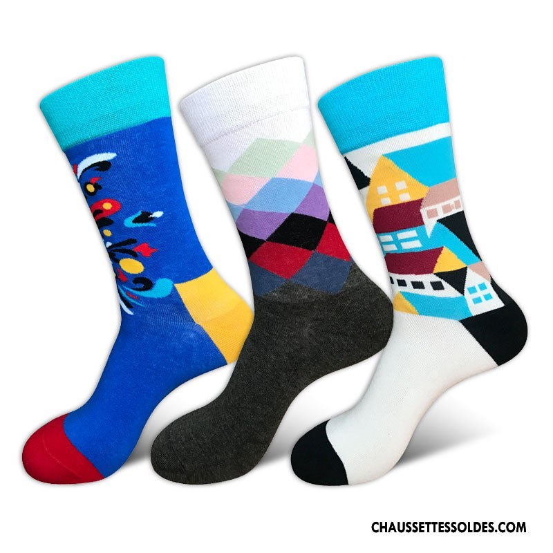Chaussettes Mi Hautes Homme Créatif Le Nouveau Matelassé Tendance Personnalité Milieu Bleu