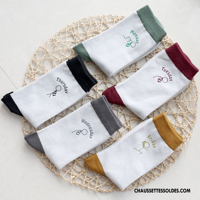 Chaussettes Mi Hautes Homme Créatif Nouvelles Arrivées Personnalité Matelassé Tendance Milieu Impression Blanc