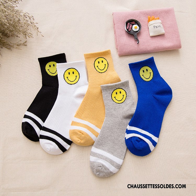 Chaussettes Mi Hautes Homme Dame Souriant Femme Chaussettes En Coton Vent D'université Coton Bio Bleu