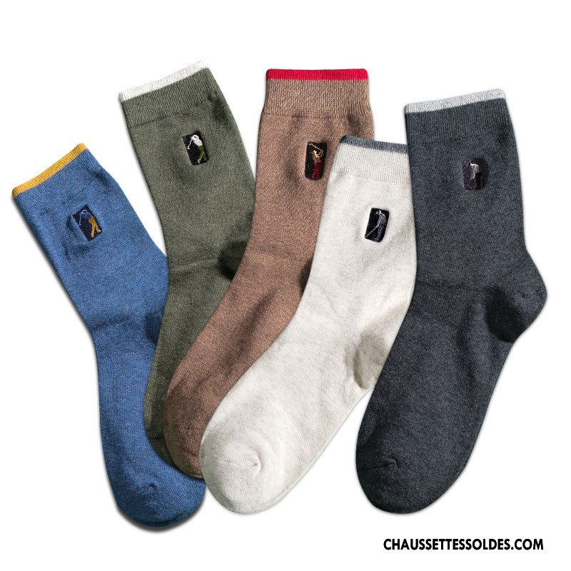 Chaussettes Mi Hautes Homme De Travail Casual Hiver L'automne Brodé Le Nouveau Pure Gris