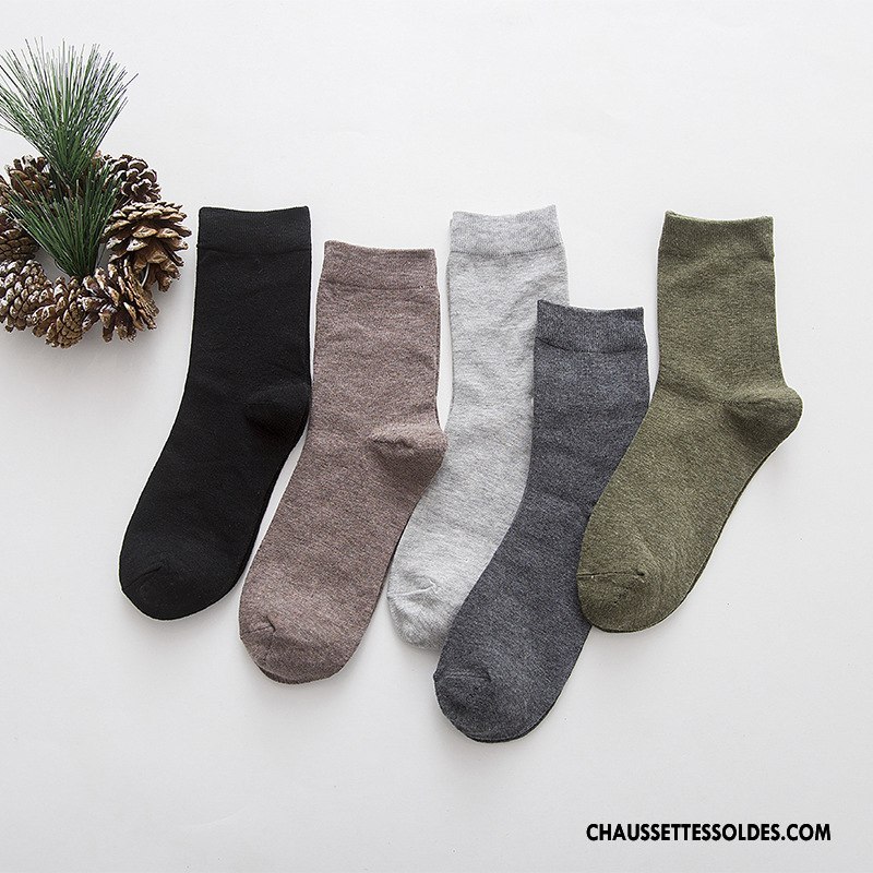 Chaussettes Mi Hautes Homme De Travail Plaine Coton Bio Milieu Hiver Nouvelles Arrivées Pure Vert