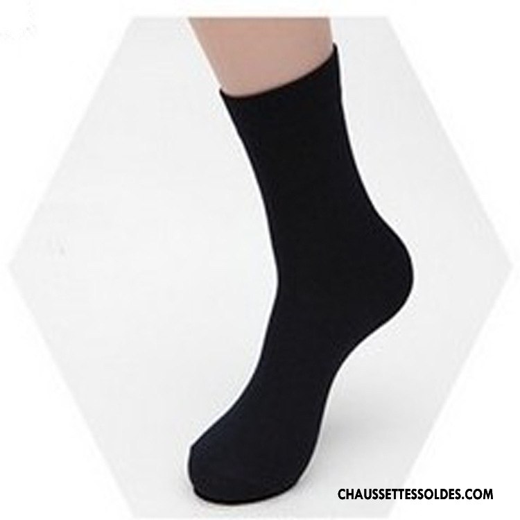 Chaussettes Mi Hautes Homme De Travail Printemps Fibre Bambou Respirant L'automne Pure Noir