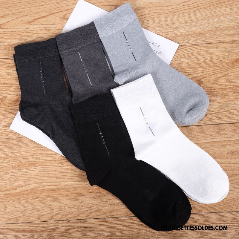 Chaussettes Mi Hautes Homme De Travail Respirant Été 100% Coton Fibre Printemps Pure Noir