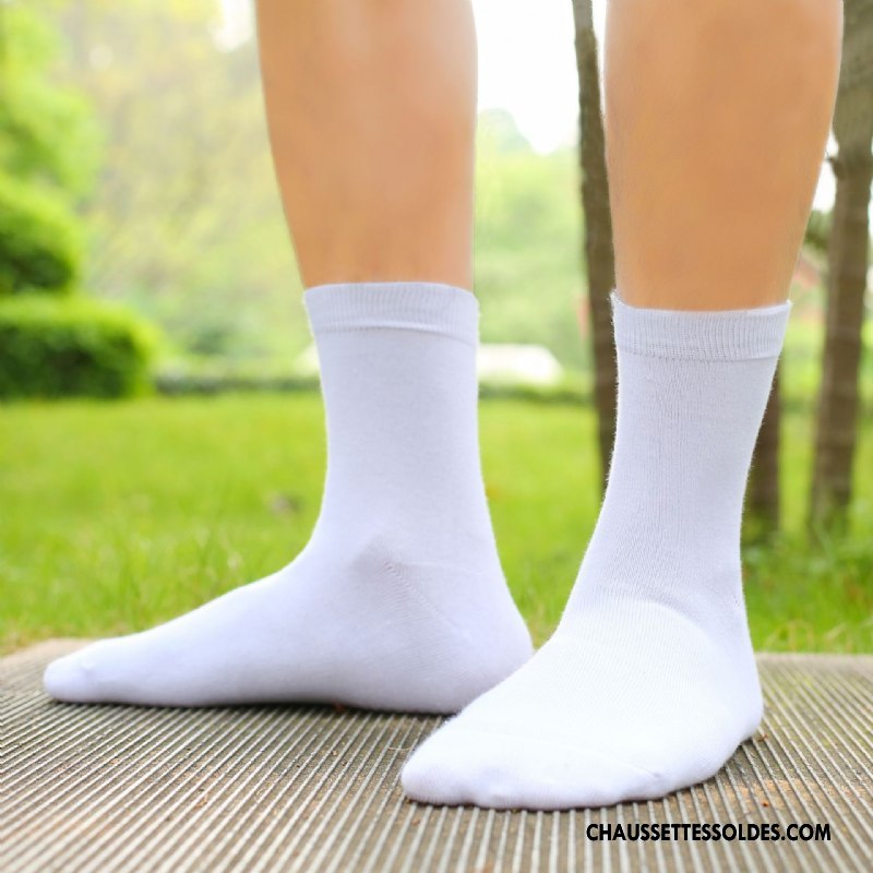 Chaussettes Mi Hautes Homme De Travail Toutes Les Saisons Respirant Absorber La Sueur Milieu Pure Blanc