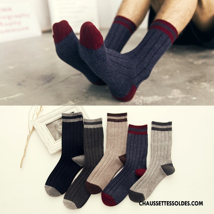 Chaussettes Mi Hautes Homme Des Chaussettes En Laine Ultra Renforcé Hiver Cachemire De Lapin Fluide Doux Bleu