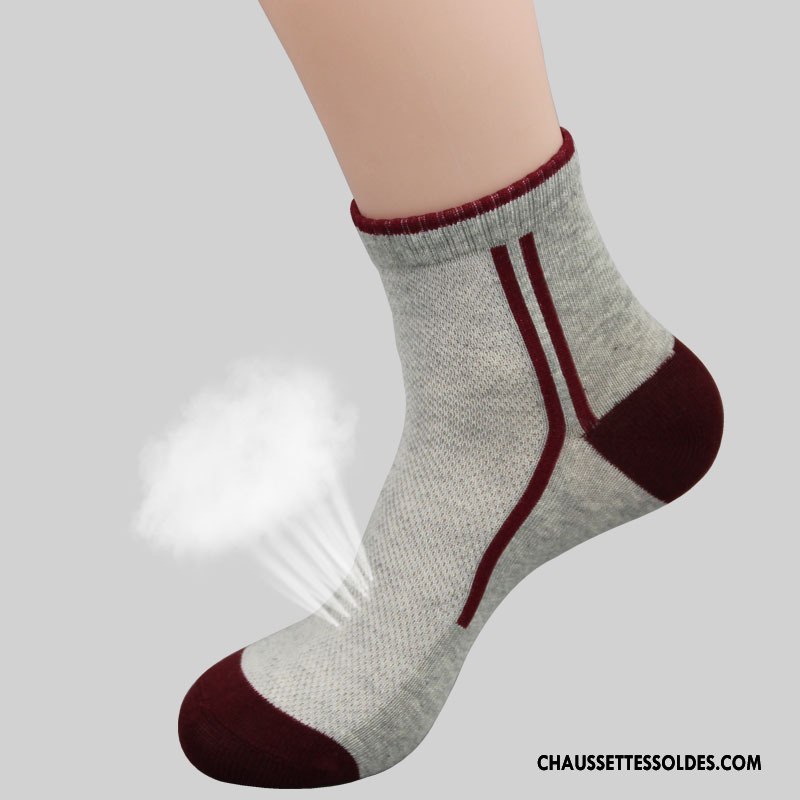 Chaussettes Mi Hautes Homme Engrener Respirant Été Anti-odeur Mouvement Chaussettes En Coton Couleurs Mixtes Gris