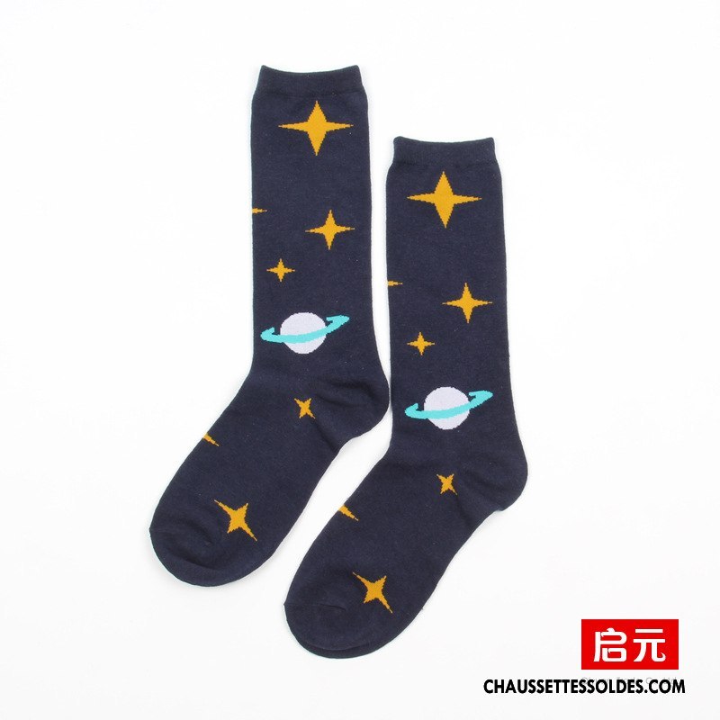 Chaussettes Mi Hautes Homme Femme Dessin Animé Créateur De Tendances 100% Coton Rue Lovers Bleu