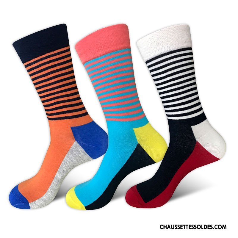 Chaussettes Mi Hautes Homme Grande Taille Rayé Tendance Milieu Casual Coloré