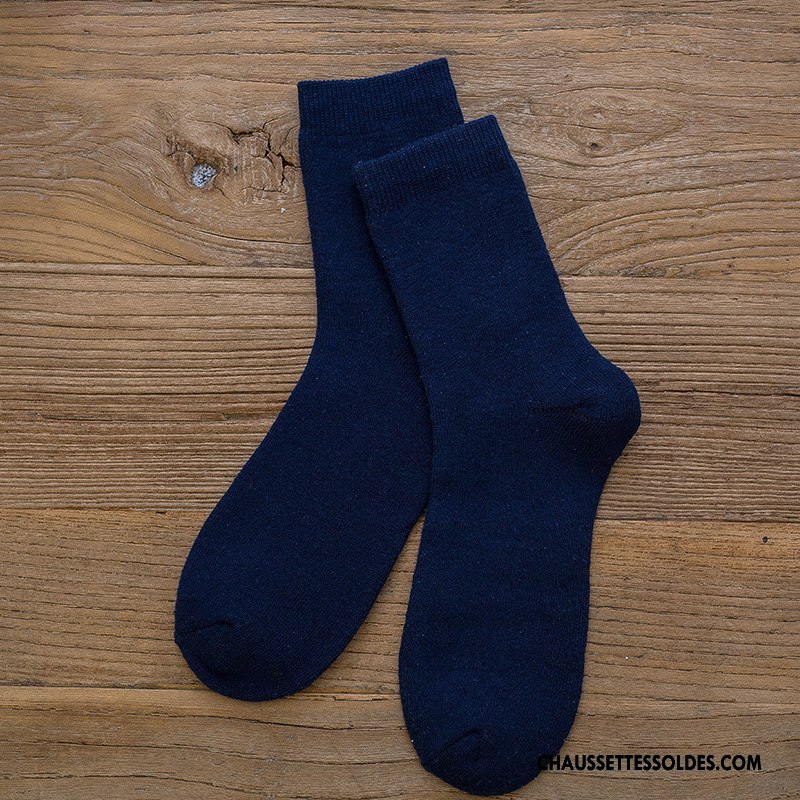 Chaussettes Mi Hautes Homme Hiver Casual Plus De Velours Milieu Thermiques Terry Pure Bleu