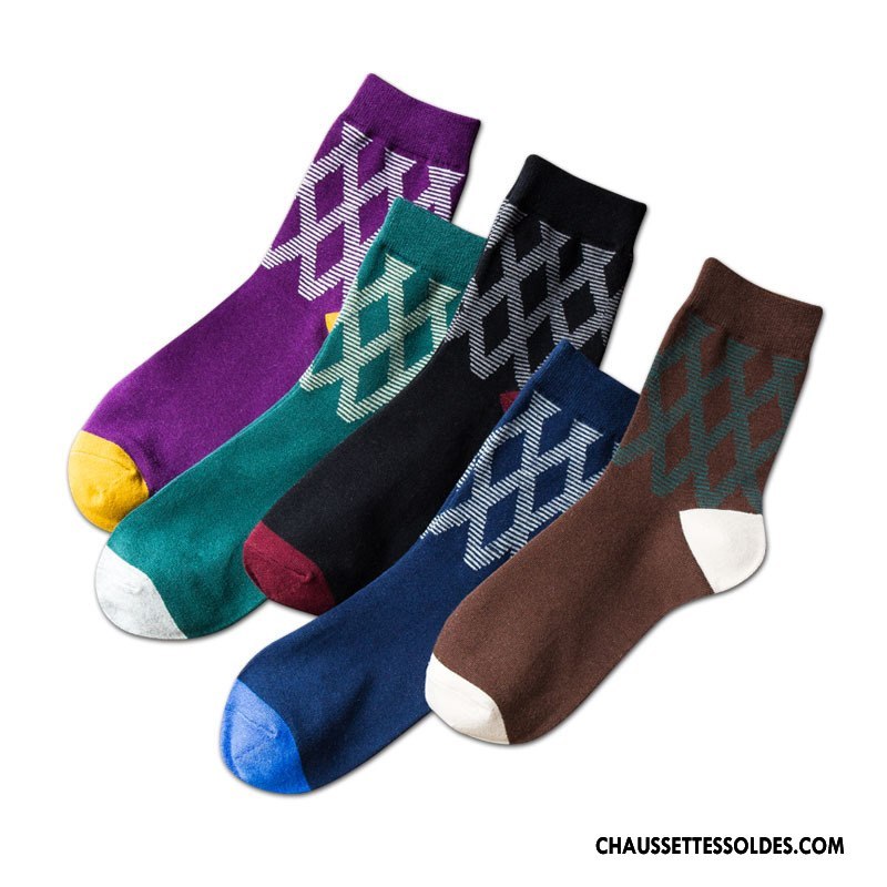 Chaussettes Mi Hautes Homme Hiver Losange De Travail Classique Matelassé L'automne Marron / Brun