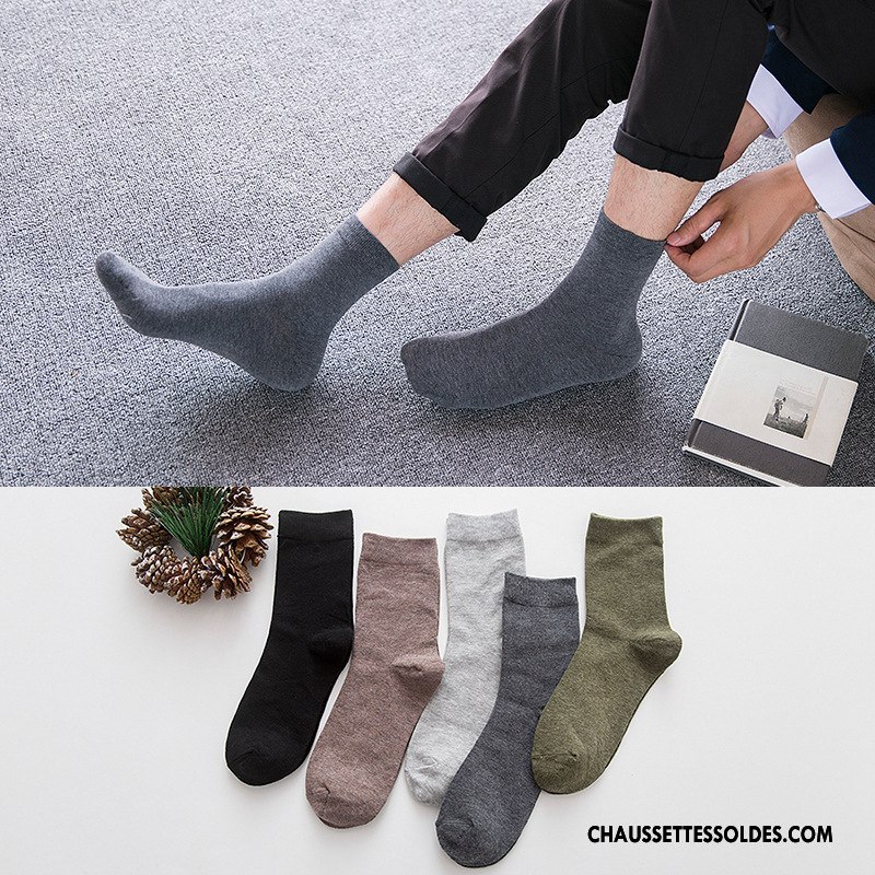Chaussettes Mi Hautes Homme L'automne Chaussettes En Coton Milieu De Travail Pure Gris