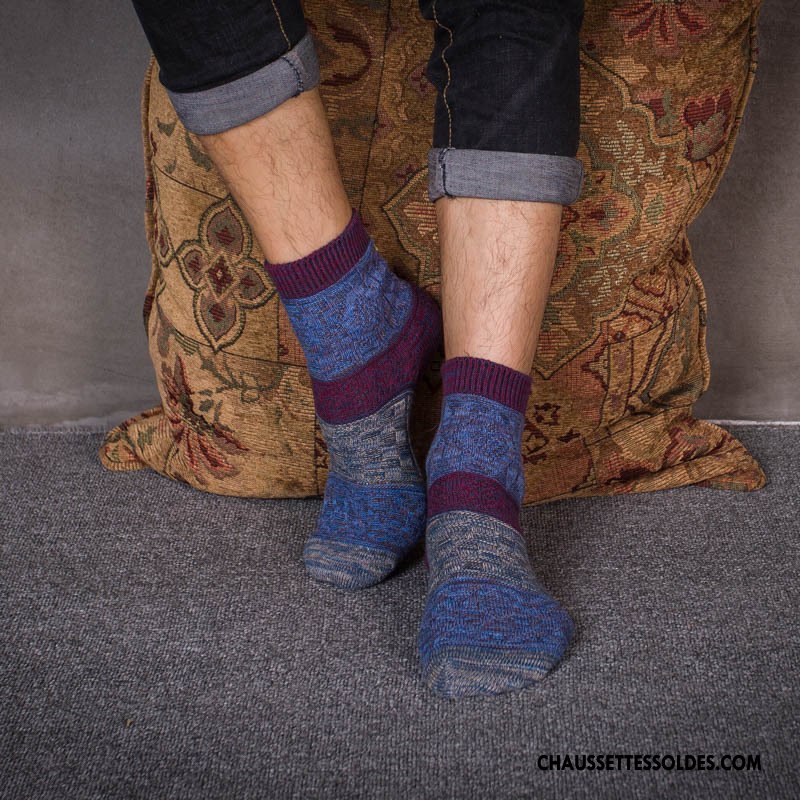 Chaussettes Mi Hautes Homme L'automne Le Nouveau Style National 100% Coton Tendance Rétro Violet
