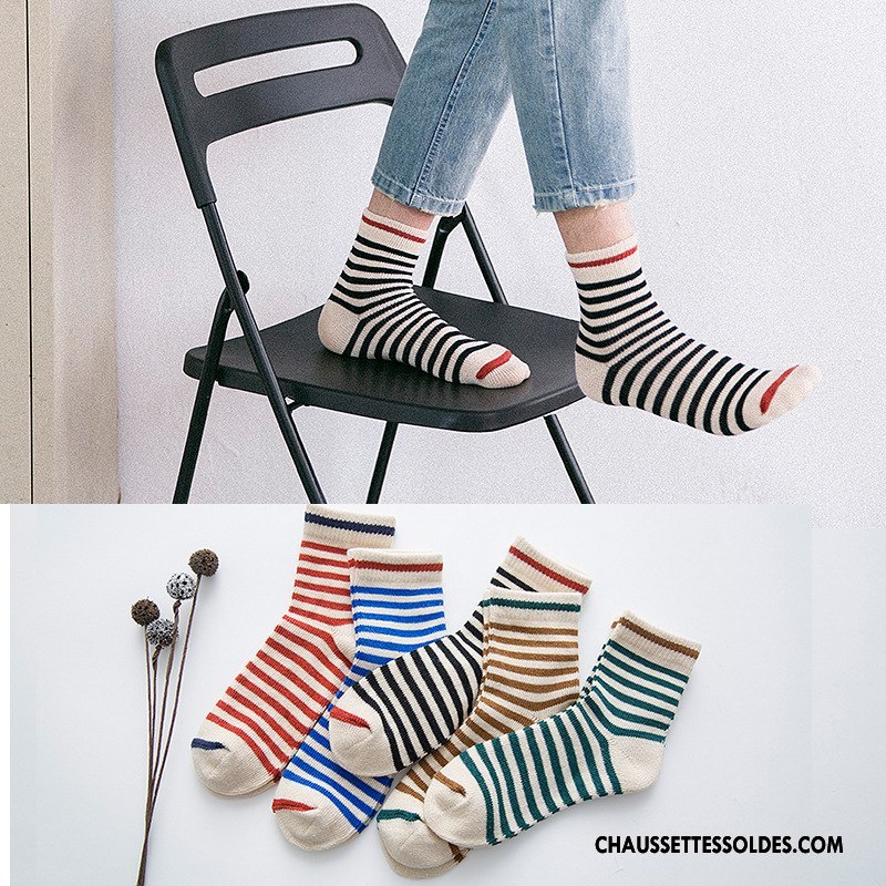 Chaussettes Mi Hautes Homme L'automne Lovers Rayé Kaki Femme Chaussettes En Coton