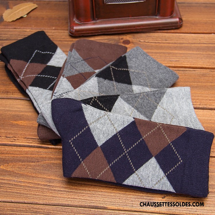 Chaussettes Mi Hautes Homme L'automne Milieu Anti-odeur Chaussettes En Coton Rhombe Casual Bleu