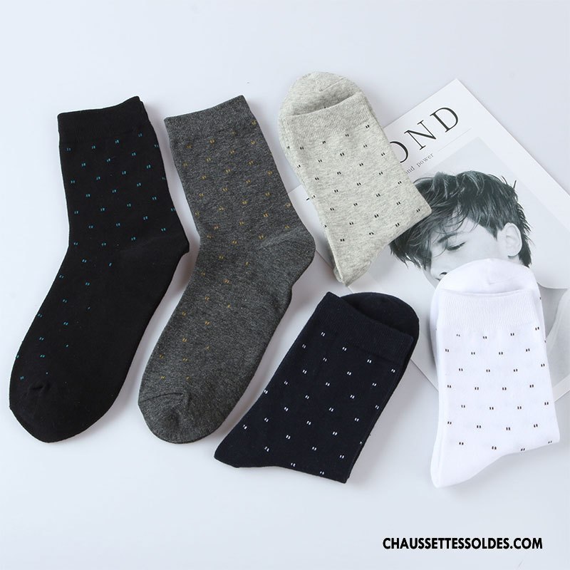 Chaussettes Mi Hautes Homme L'automne Milieu Chaussettes En Coton Hiver Coton Bio Absorber La Sueur Pure Blanc