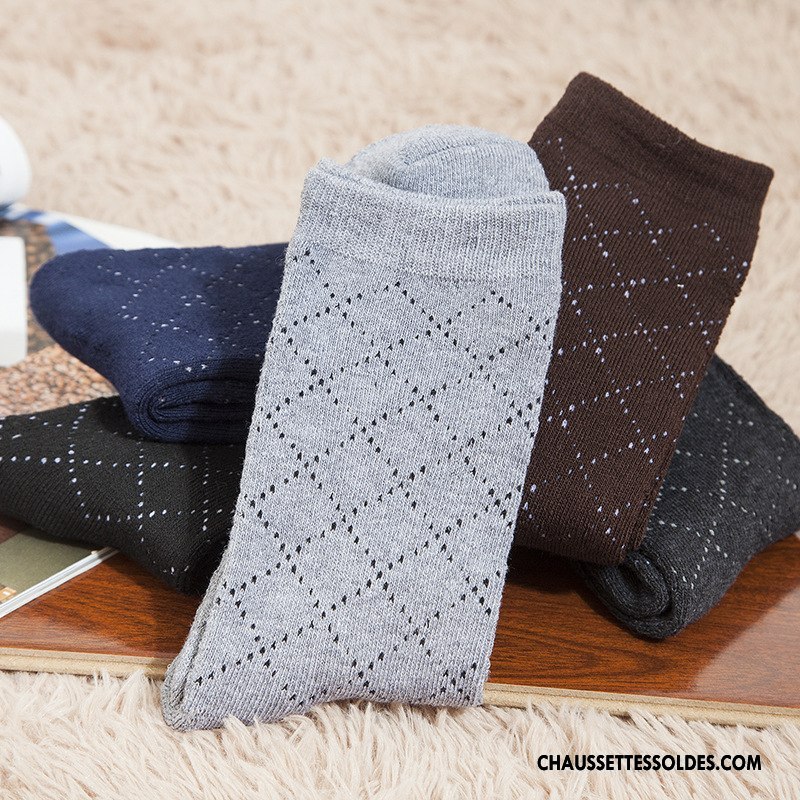 Chaussettes Mi Hautes Homme L'automne Renforcé Losange Milieu Thermiques Terry Gris