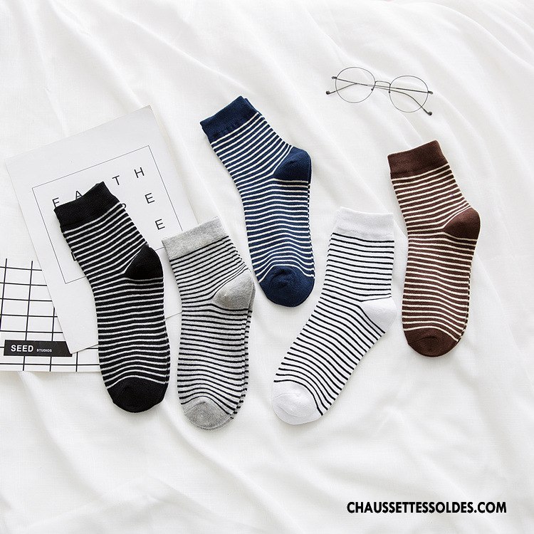 Chaussettes Mi Hautes Homme Le Nouveau Casual Rayé Chaussette Courte Hiver Tous Les Assortis Marron / Brun