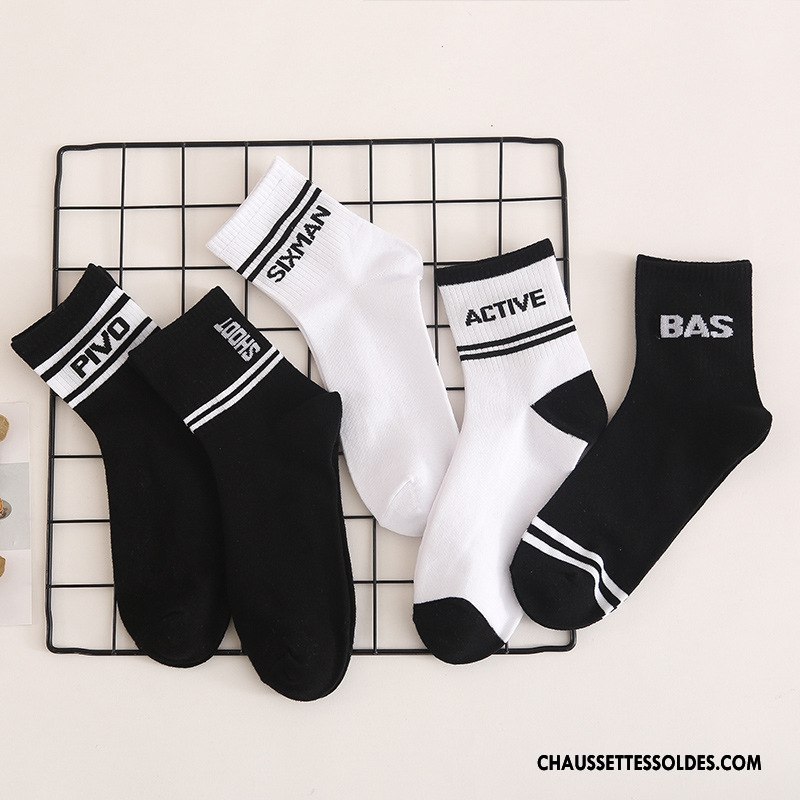 Chaussettes Mi Hautes Homme Le Nouveau L'automne Lettre 100% Coton Casual Hiver Noir