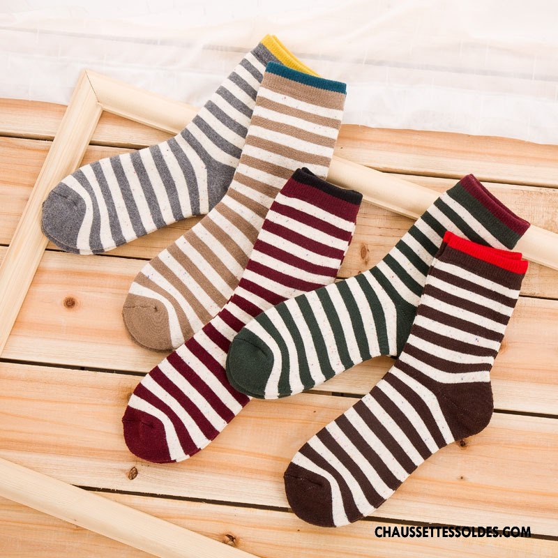 Chaussettes Mi Hautes Homme Le Nouveau Rayé L'automne De Travail Terry Casual Marron / Brun