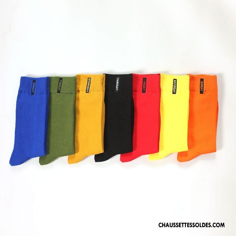 Chaussettes Mi Hautes Homme Le Nouveau Tendance Brodé Hiver Britanique Matelassé Jaune
