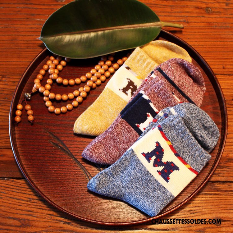 Chaussettes Mi Hautes Homme Lettre Nouvelles Arrivées Matelassé L'automne Milieu Hiver Bleu