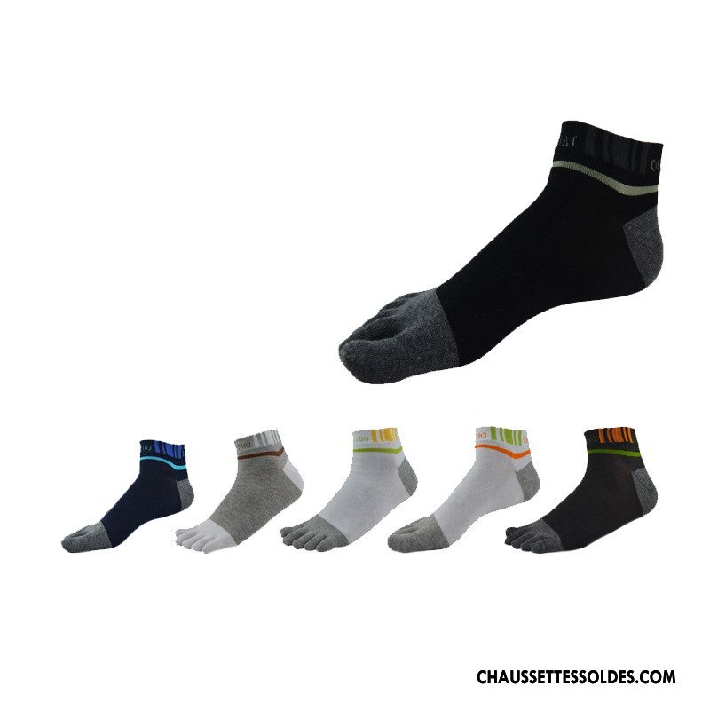 Chaussettes Mi Hautes Homme Lettre Toutes Les Saisons Absorber La Sueur Cinq Doigts Milieu Courte Noir