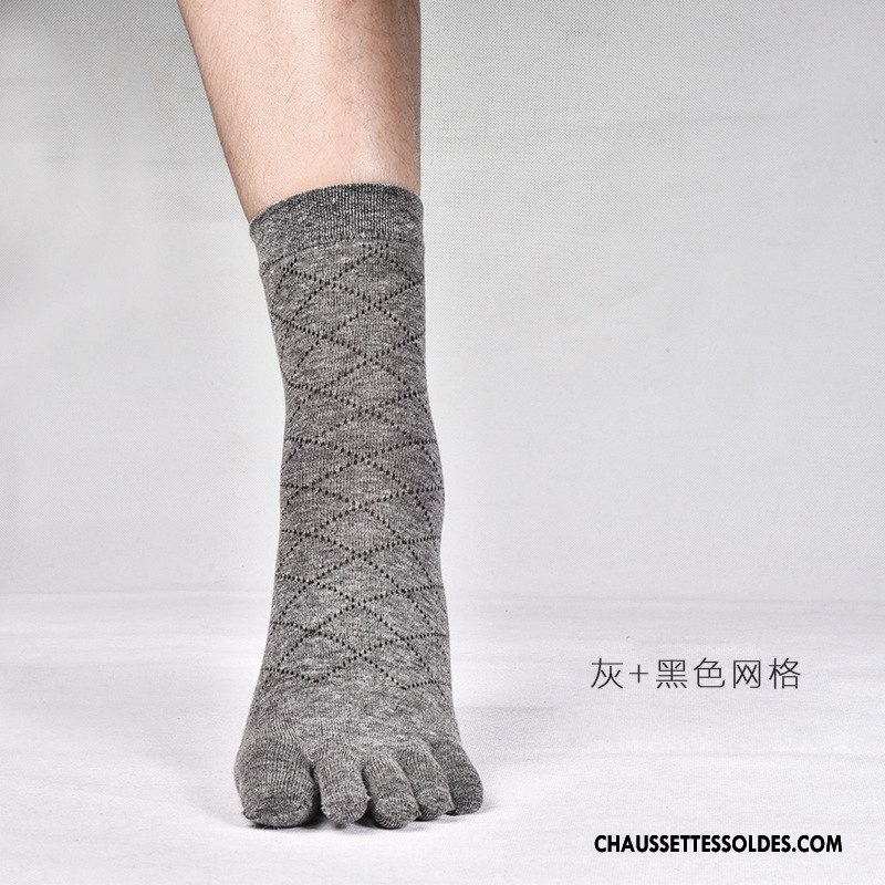 Chaussettes Mi Hautes Homme Losange Cinq Doigts Absorber La Sueur Milieu Bambou Toutes Les Saisons Gris