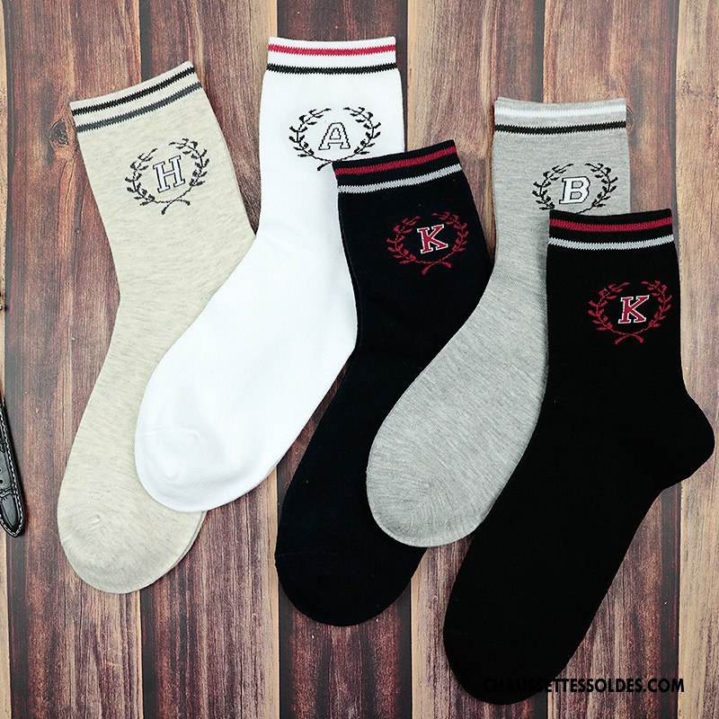 Chaussettes Mi Hautes Homme Loup Le Nouveau Naturel Hiver Lettre Vent D'université Noir